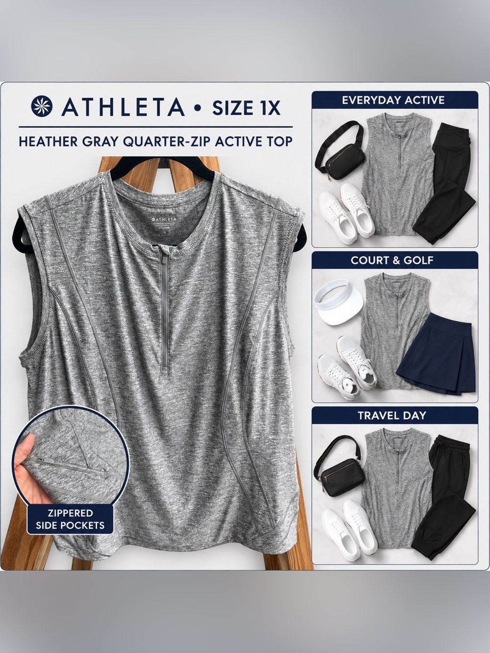 Athleta Heather Gray Quarter-Zip Sleeveless Active Top 1X